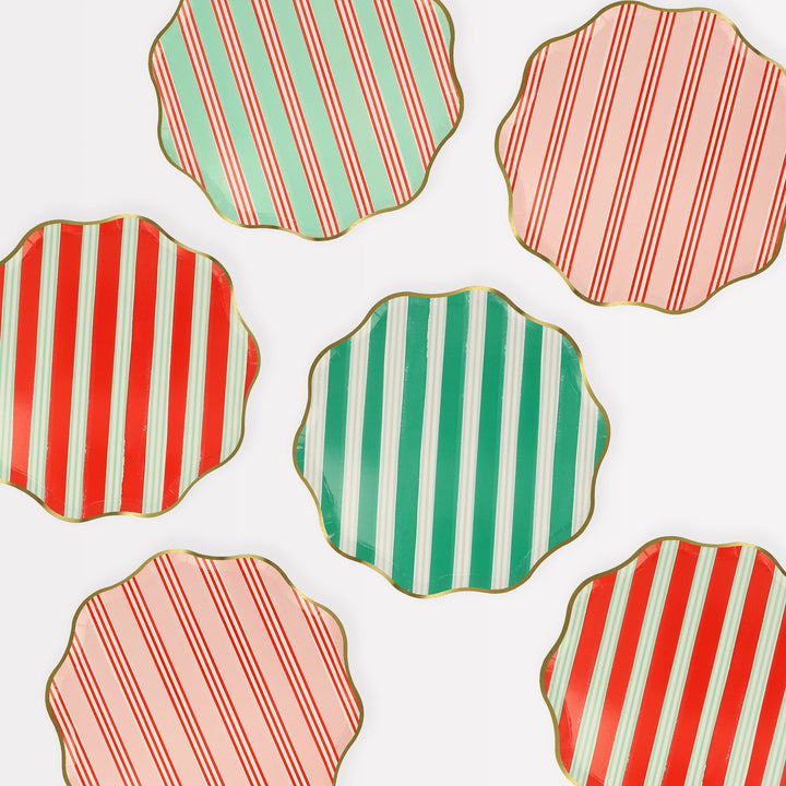 Festive Stripe Small Christmas Party Plates x 8 | Meri Meri Christmas Table party plates Festive Stripe Small Christmas Party Plates x 8