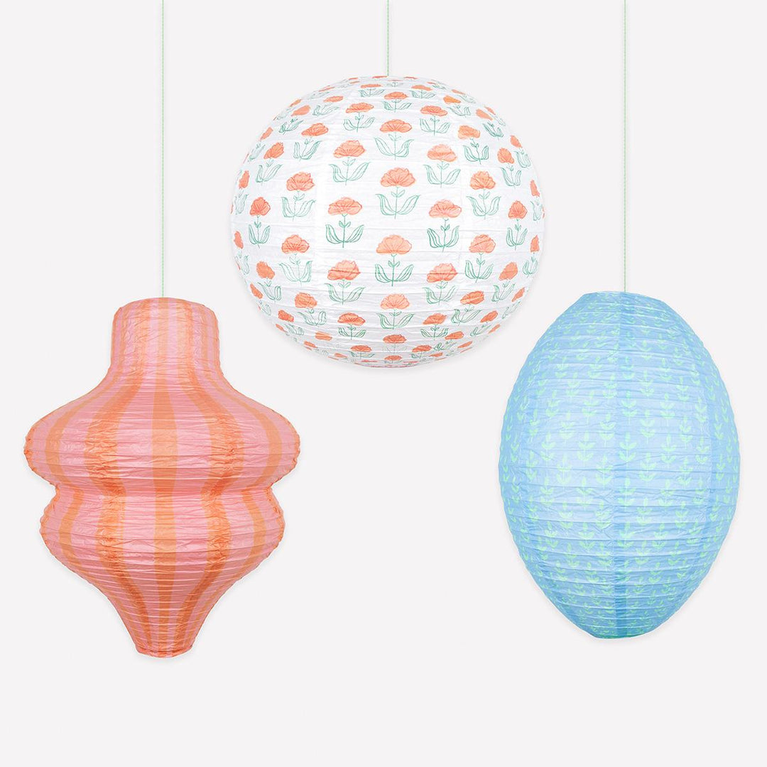 Flora Orange &amp; Blue Party Lanterns x 3 | Meri Meri | Little Big Party Party Decorations Flora Orange &amp; Blue Party Lanterns x 3