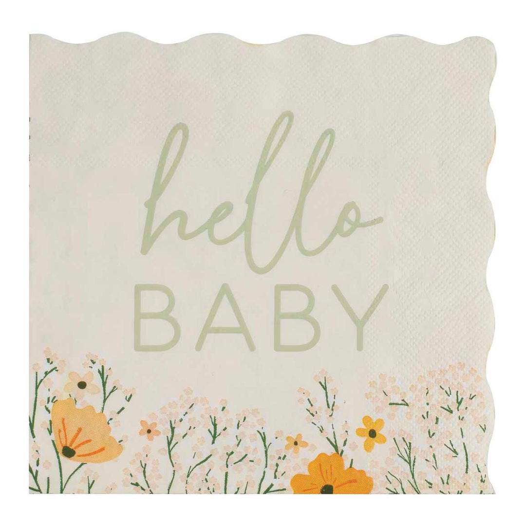 Floral Baby Shower Bunting - Ginger Ray Party Supplies Bunting Hello Baby Floral Baby Shower Napkins (pack of 16)