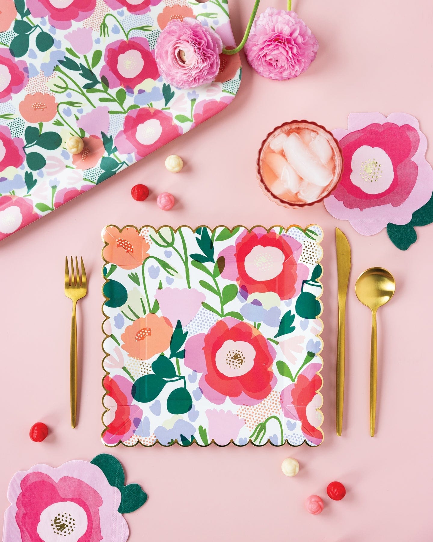 Pink floral paper plates outlet