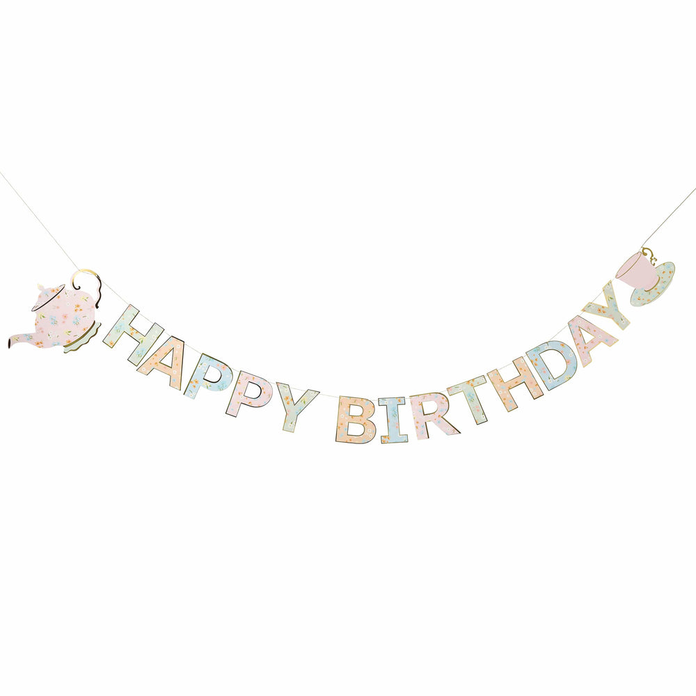 Floral Tea Party Happy Birthday Banner - 2.5m Bunting Floral Tea Party Happy Birthday Banner - 2.5m