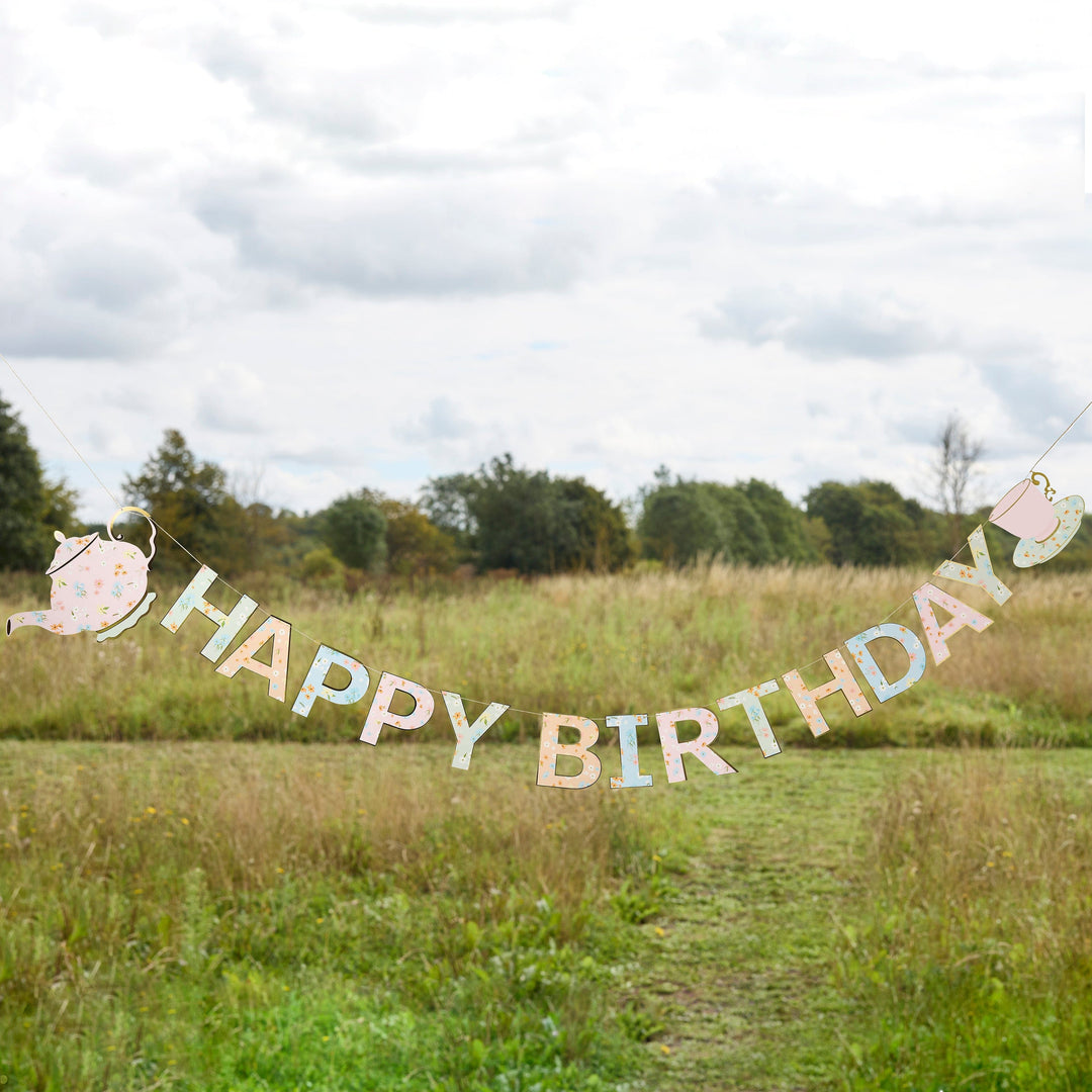 Floral Tea Party Happy Birthday Banner - 2.5m Bunting Floral Tea Party Happy Birthday Banner - 2.5m