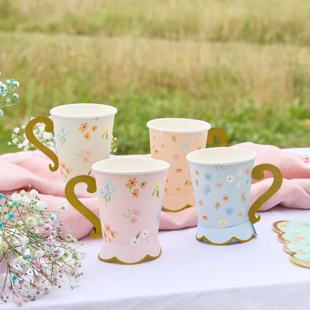 Floral Tea Party Paper Cups x 8 Disposable Cups Floral Tea Party Paper Cups x 8