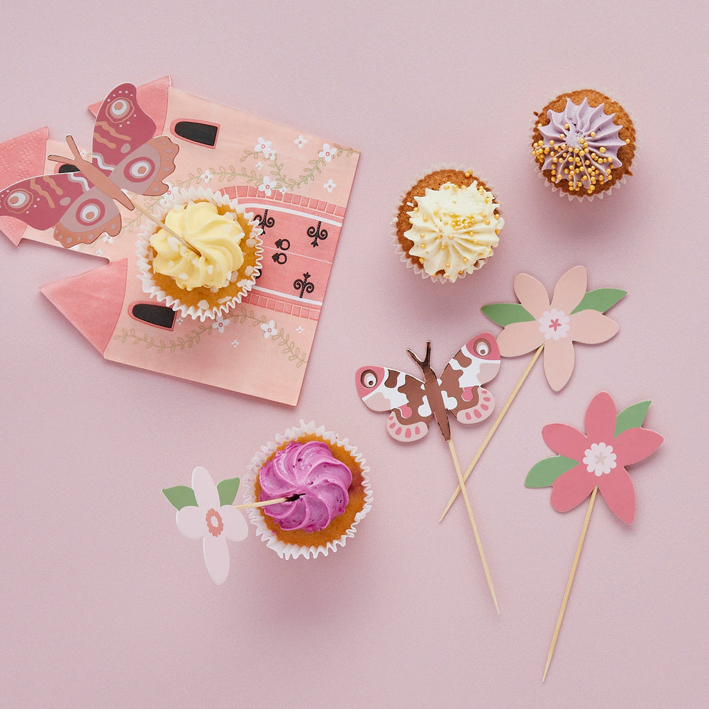 Flower & Butterfly Cake Toppers x 12 - Butterfly Party Supplies Cake Topper Flower & Butterfly Cake Toppers x 12