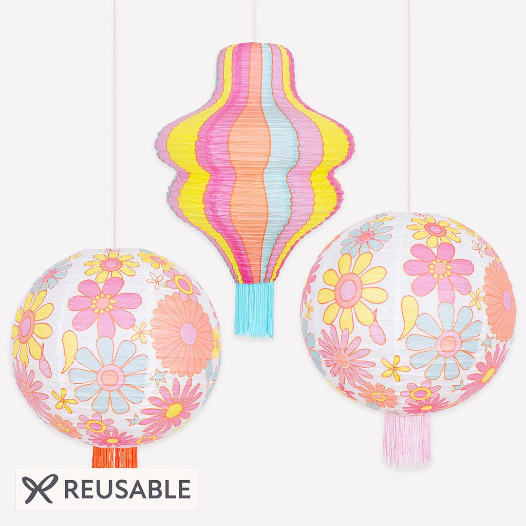 Flower Power Party Lanterns x 3 | Meri Meri | Little Big Party Party Decorations Flower Power Party Lanterns x 3