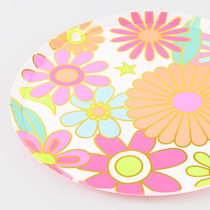 Flower Power Side Party Plates x 8 | Meri Meri party plates Flower Power Side Party Plates x 8