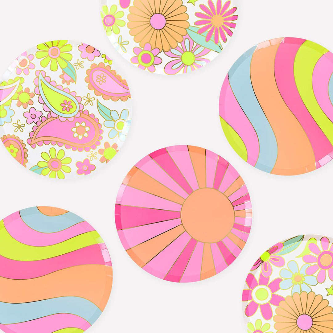 Flower Power Side Party Plates x 8 | Meri Meri party plates Flower Power Side Party Plates x 8