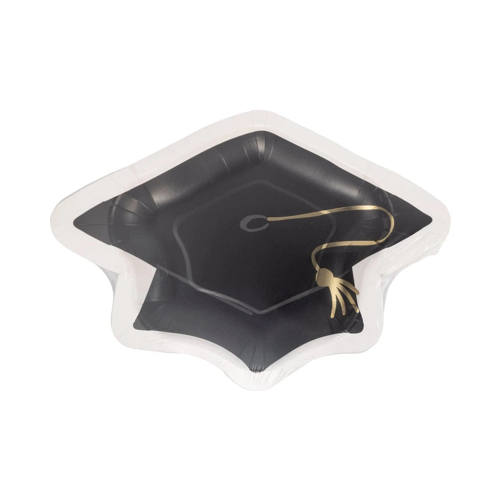 Foil Balloon Graduation Cap  - Congrats! - Graduation Decorations Disposable Plates Graduation Cap Shaped Paper Plates – Pack of 8
