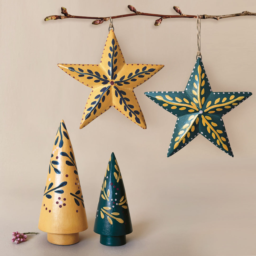 Folk Art Wooden Tree Decoration Gold | East of India Christmas Decoration East of India Folk Art Wooden Tree Decoration - Gold