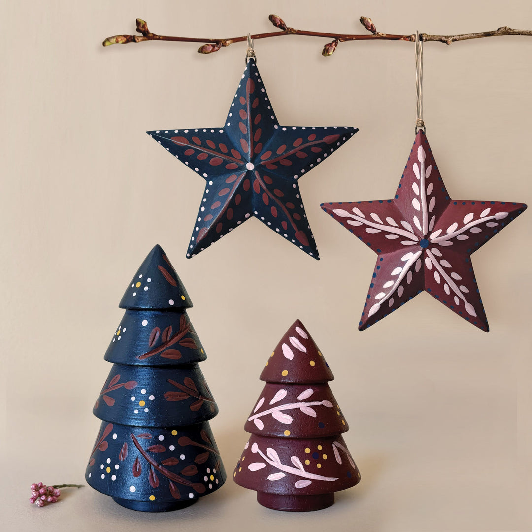 Folk Art Wooden Tree Decoration Red | East of India Christmas Decoration East of India Folk Art Wooden Tree Decoration - Red
