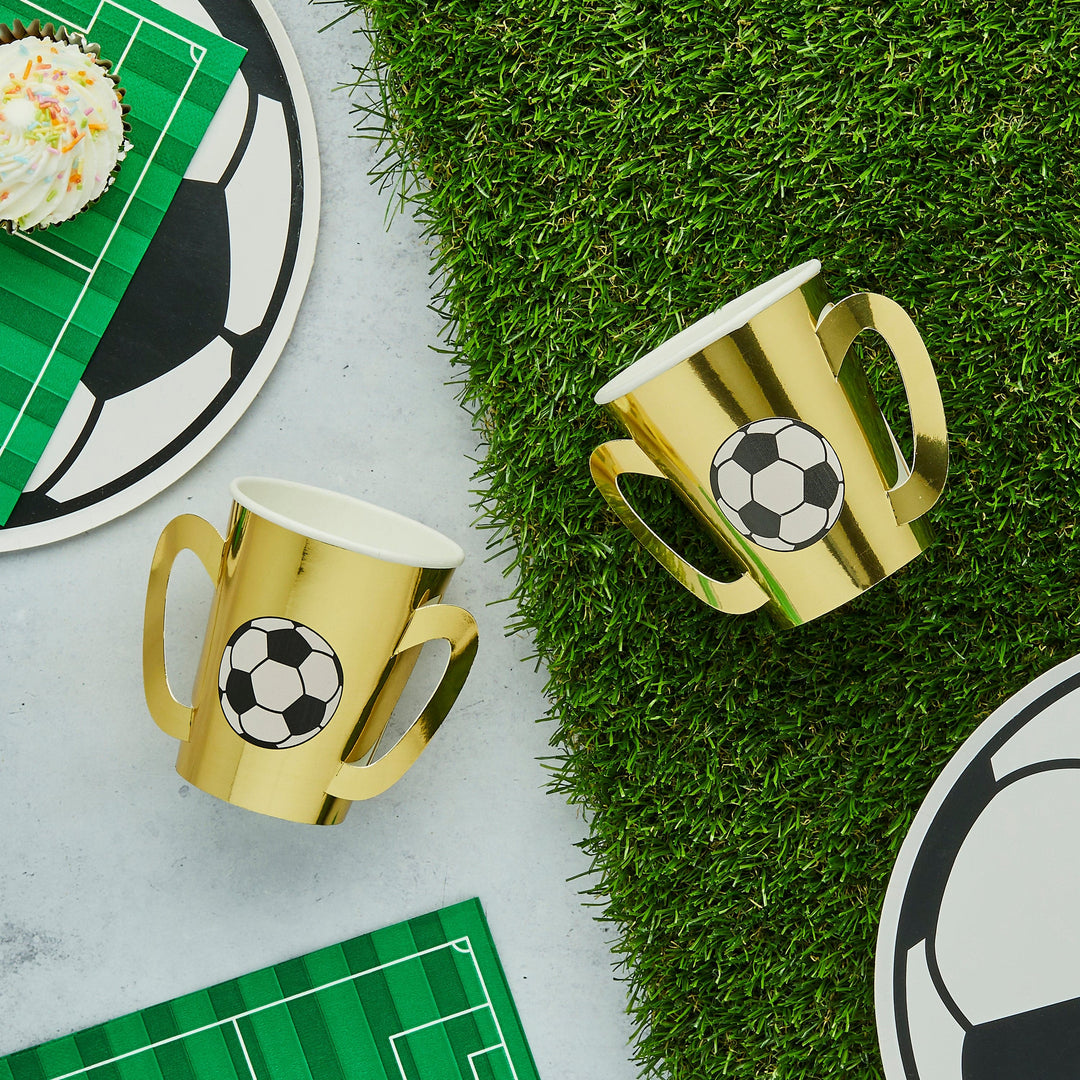 Football Party Supplies - Football Trophy Party Cups x 8 Disposable Cups Football Trophy Party Cups x 8