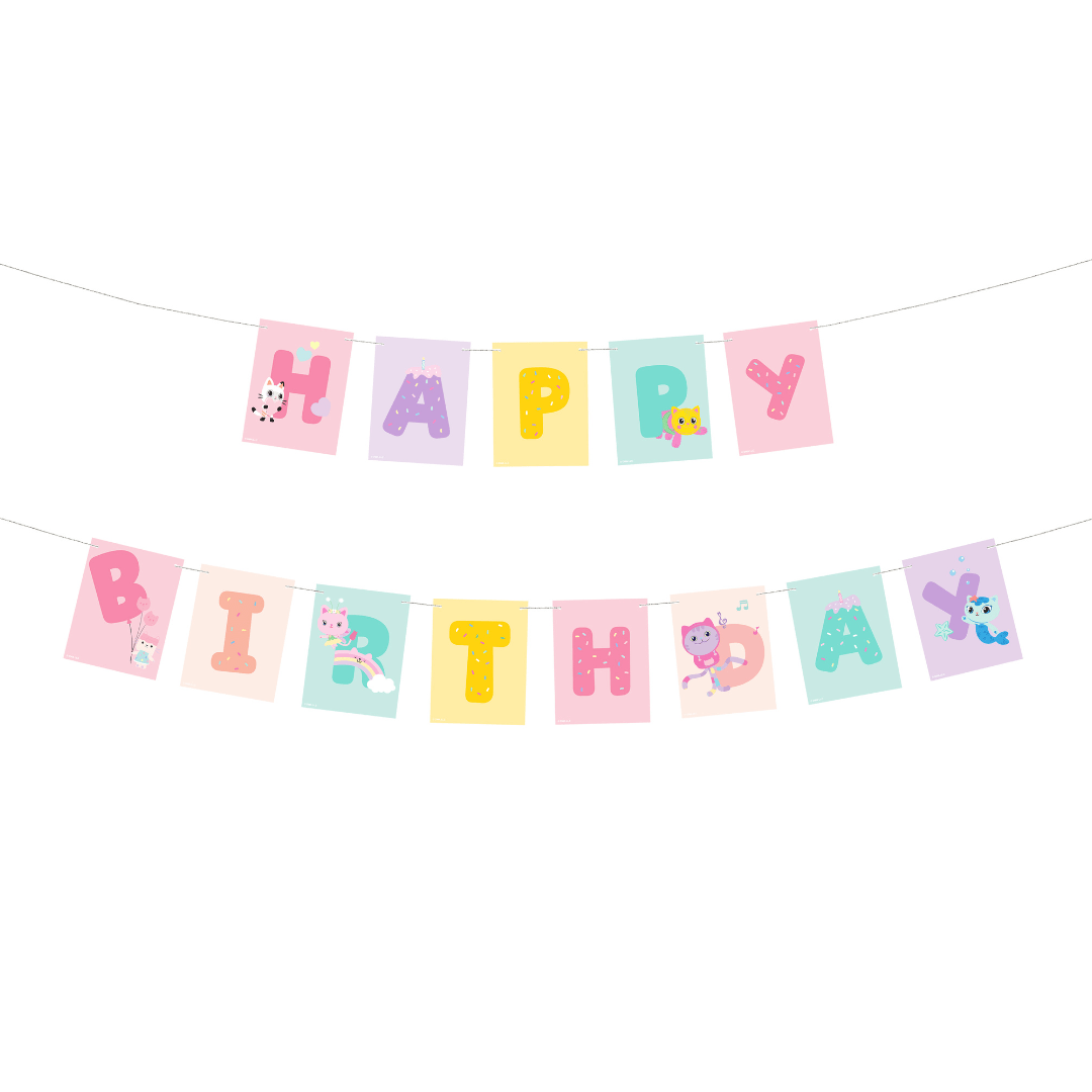 Gabby's Dollhouse Happy Birthday Banner - 3m - Gabby's Dollhouse Party Supplies Bunting Gabby's Dollhouse Happy Birthday Banner - 3m
