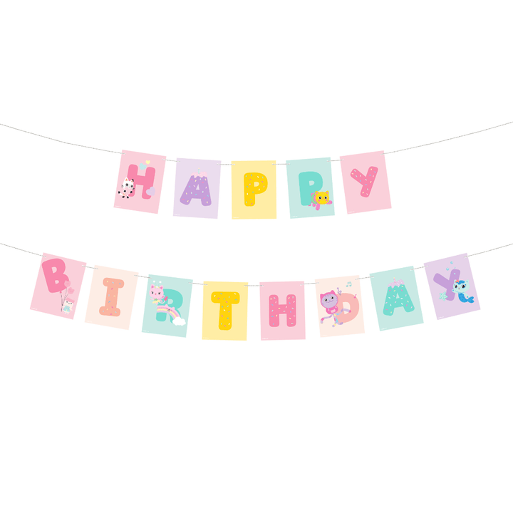 Gabby's Dollhouse Happy Birthday Banner - 3m - Gabby's Dollhouse Party Supplies Bunting Gabby's Dollhouse Happy Birthday Banner - 3m