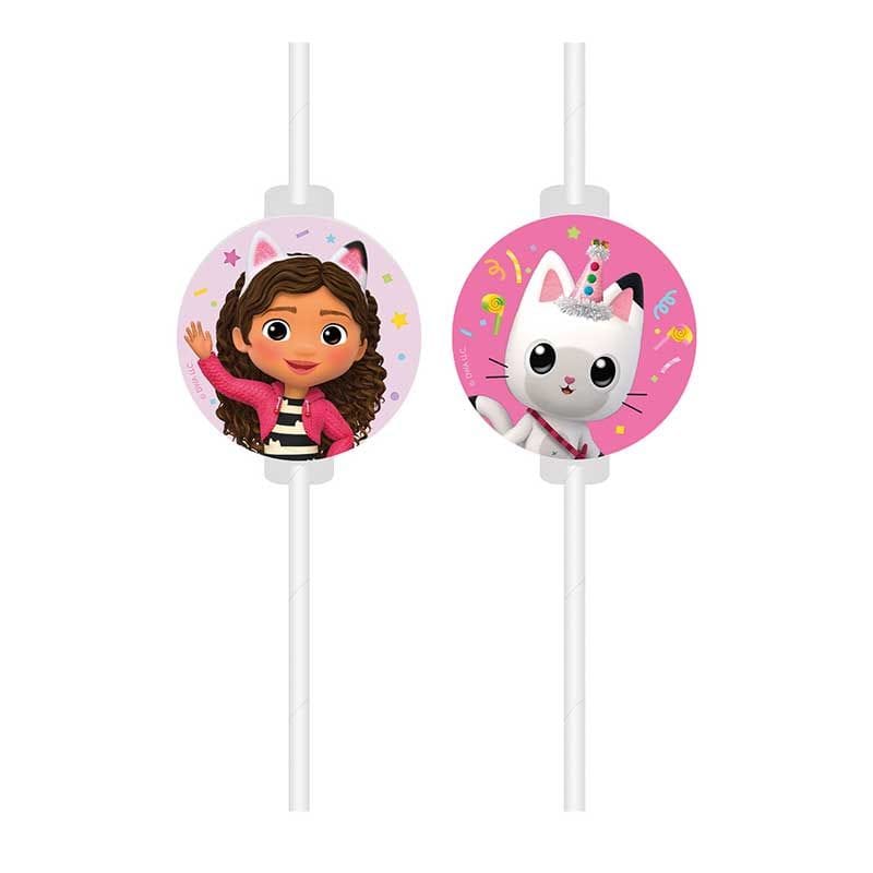 Gabby's Dollhouse Party Paper Straws x 4 - Gabby's Dollhouse Party Supplies Drinking Straws & Stirrers Gabby's Dollhouse Party Paper Straws x 4