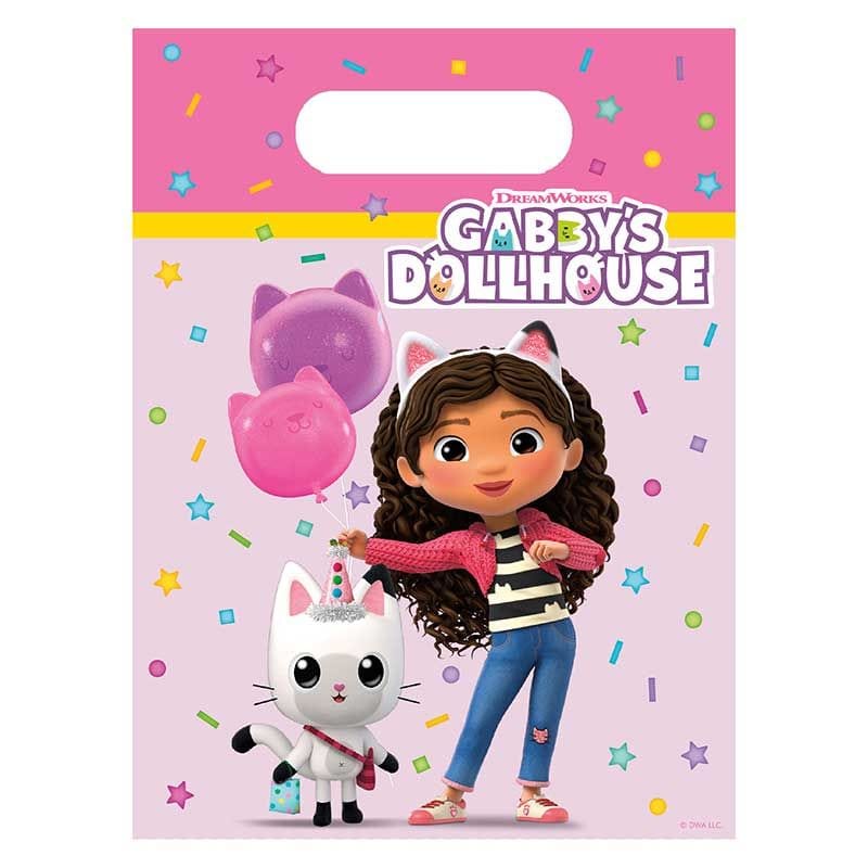 Gabby's Dollhouse Plastic Party Bags x 6 - Gabby's Dollhouse Party Supplies party bag Gabby's Dollhouse Plastic Party Bags x 6