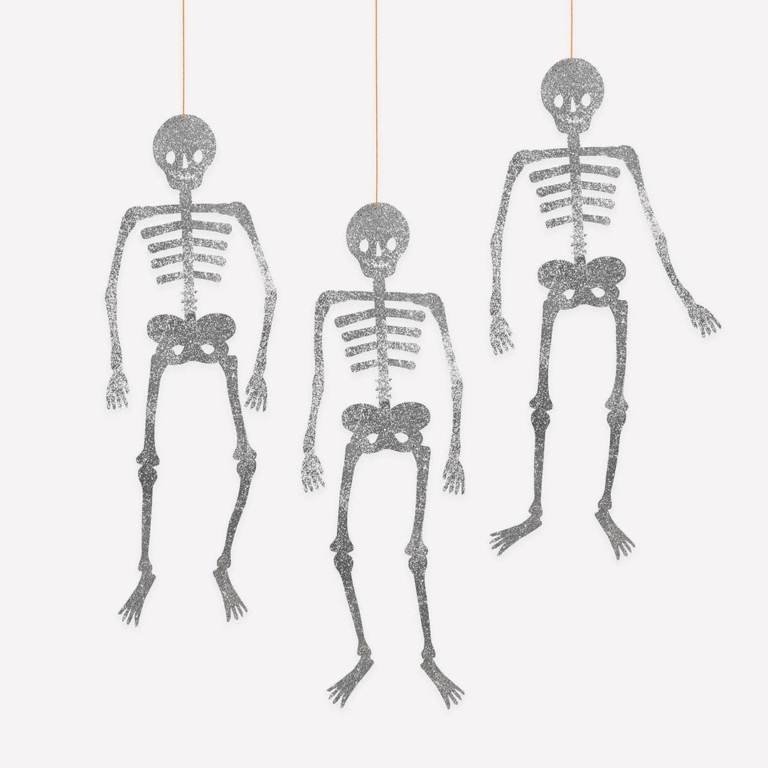 Giant Glitter Skeleton Decorations x 3 | Meri Meri | Little Big Party Party Decorations Giant Glitter Jointed Skeleton Decorations x 3