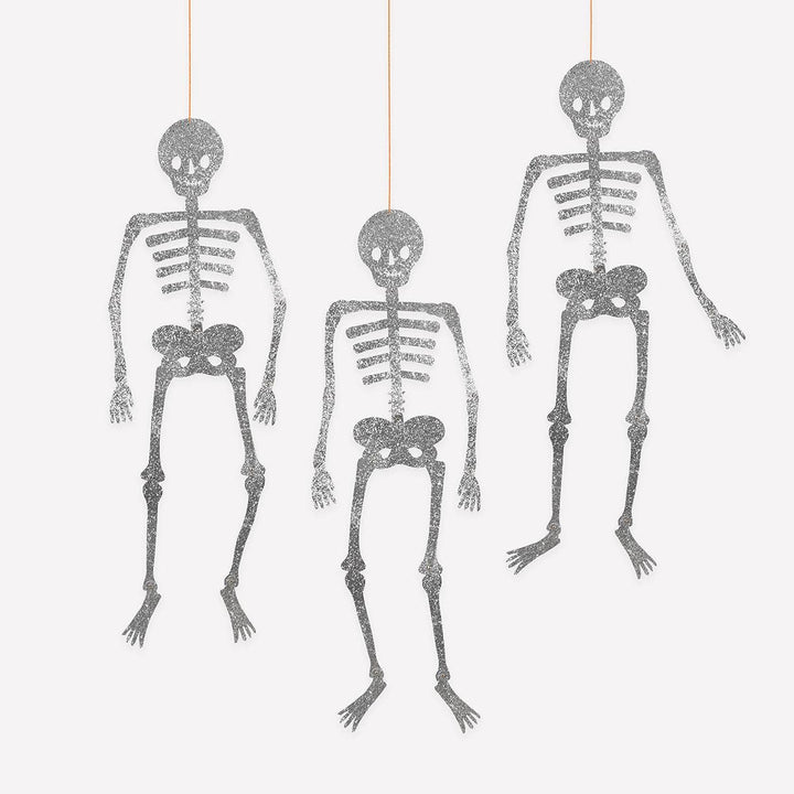 Giant Glitter Skeleton Decorations x 3 | Meri Meri | Little Big Party Party Decorations Giant Glitter Jointed Skeleton Decorations x 3