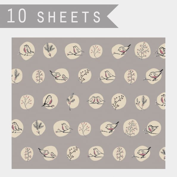 Gift Wrap Sheets, Grey Robins &amp; Rosehips, Pack of 10 Gift Wrap East of India Gift Wrap Sheets - Grey Robins &amp; Rosehips, Pack of 10