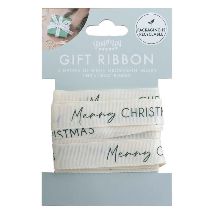 Ginger Ray - Cream Merry Christmas Ribbon - 5m ribbon Cream Merry Christmas Ribbon - 5m