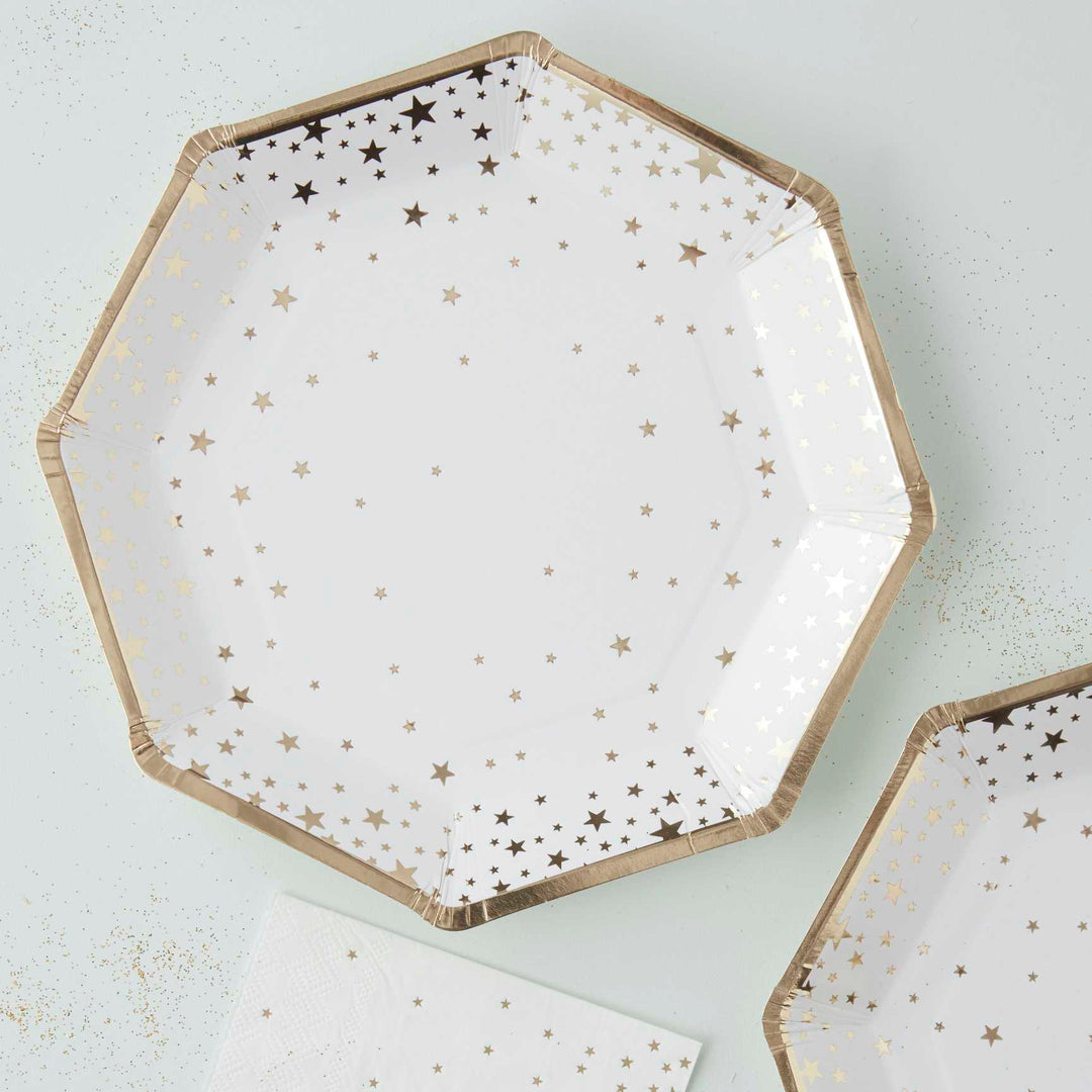 Ginger Ray - Gold Foiled Star Paper Plates x 8 party plates Gold Foiled Star Paper Plates x 8