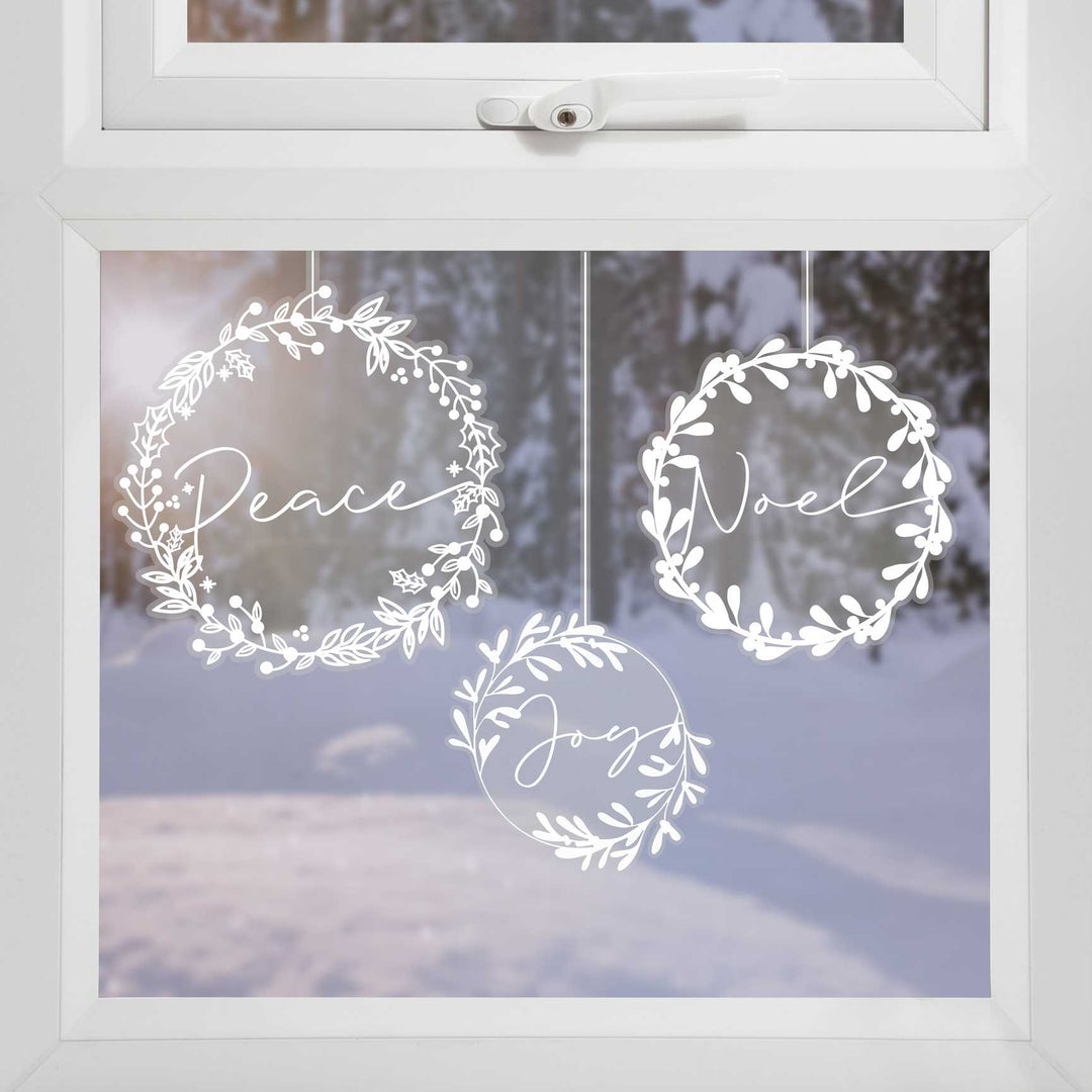 Ginger Ray - White Wreath Christmas Window Stickers Decorative Stickers White Wreath Christmas Window Stickers