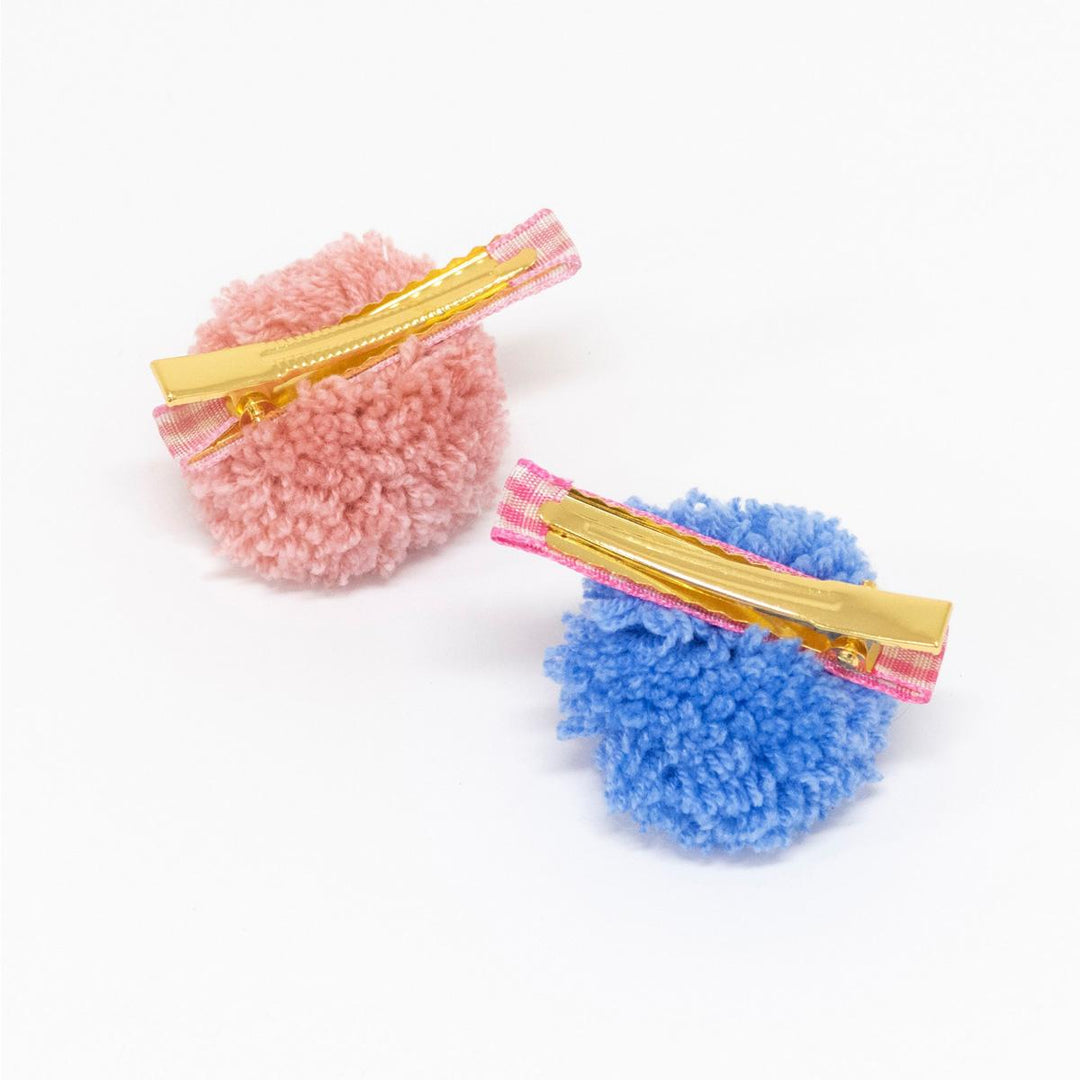 Gingham &amp; Big Pompom Hair Clips x 6 | Meri Meri Hair Clips Gingham &amp; Big Pompom Hair Clips x 6