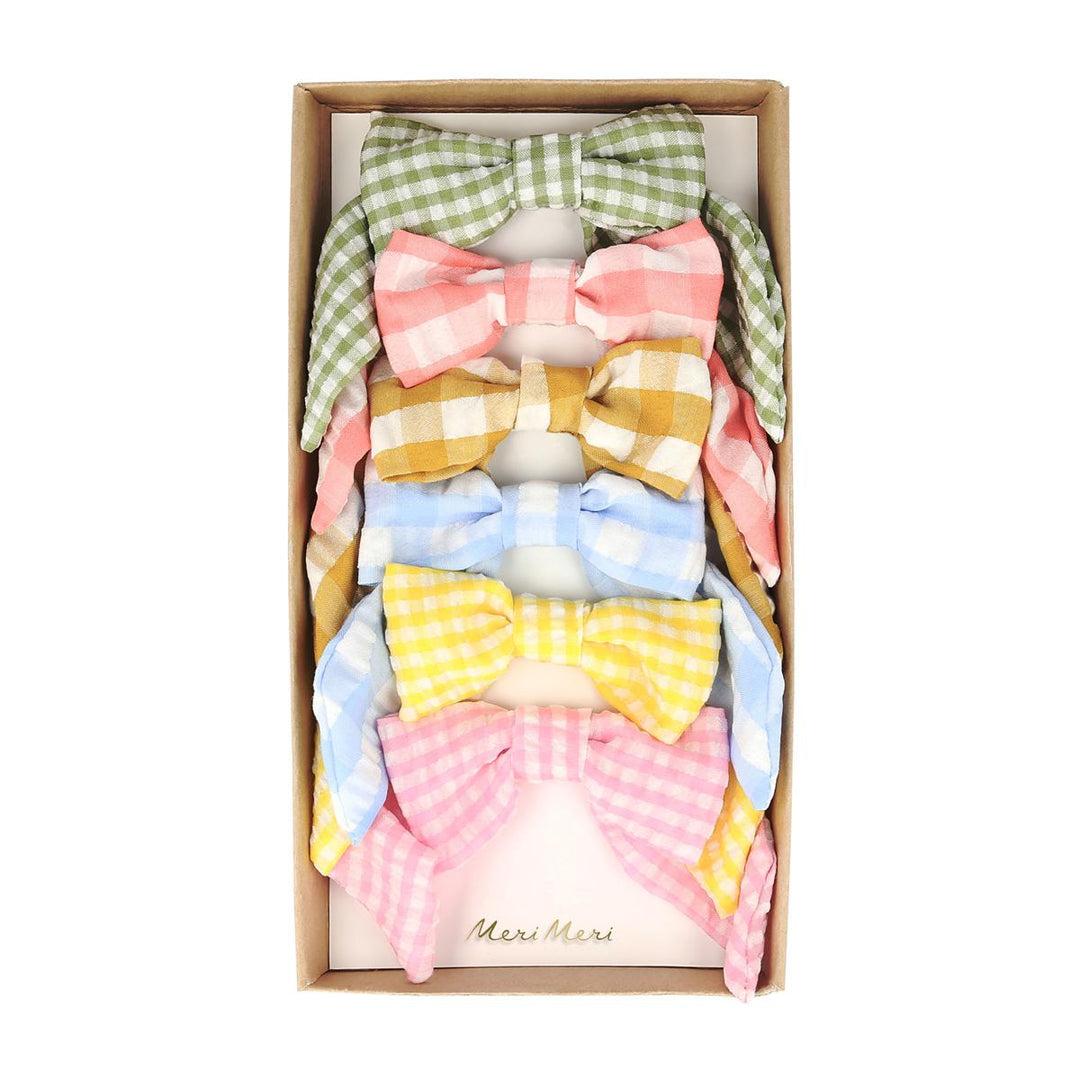 Gingham Hair Bows x 6 | Meri Meri Hair Clips Gingham Hair Bows x 6