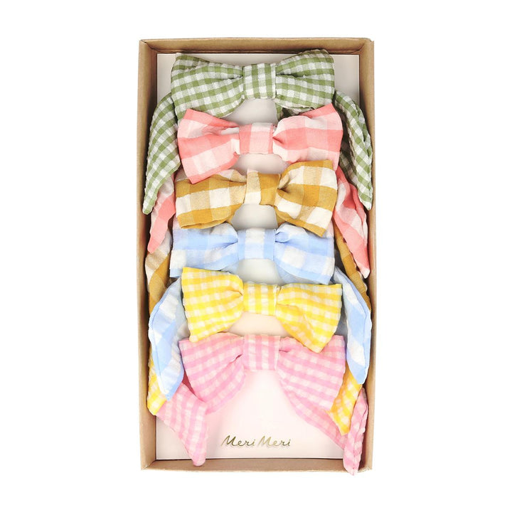Gingham Hair Bows x 6 | Meri Meri Hair Clips Gingham Hair Bows x 6
