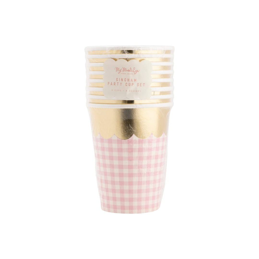 Gingham Party Cups with Gold Scallop (pack of 8) My Mind's Eye Party Supplies Gingham Party Cups with Gold Scallop (pack of 8)