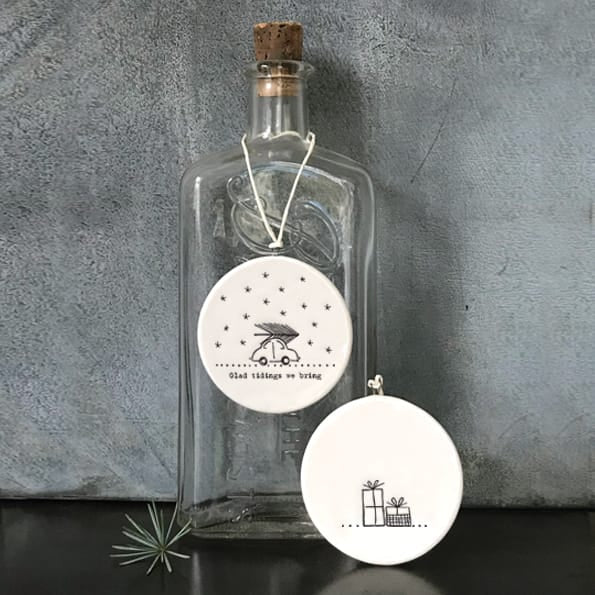 Glad Tidings We Bring Porcelain Flat Bauble | East of India Bauble East of India Porcelain Flat Bauble - Glad Tidings We Bring