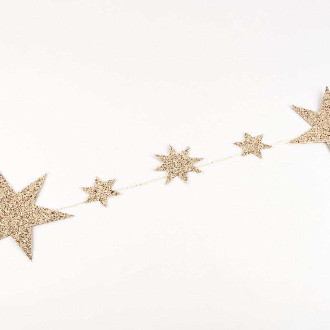 Glitter Gold Stars Party Garland - Meri Meri Gold Star Garland Bunting Glitter Gold Stars Party Garland