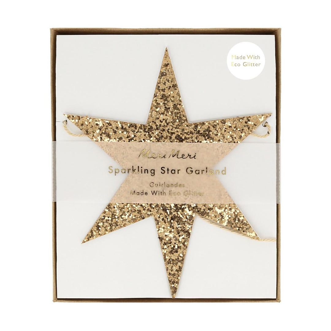 Glitter Gold Stars Party Garland - Meri Meri Gold Star Garland Bunting Glitter Gold Stars Party Garland