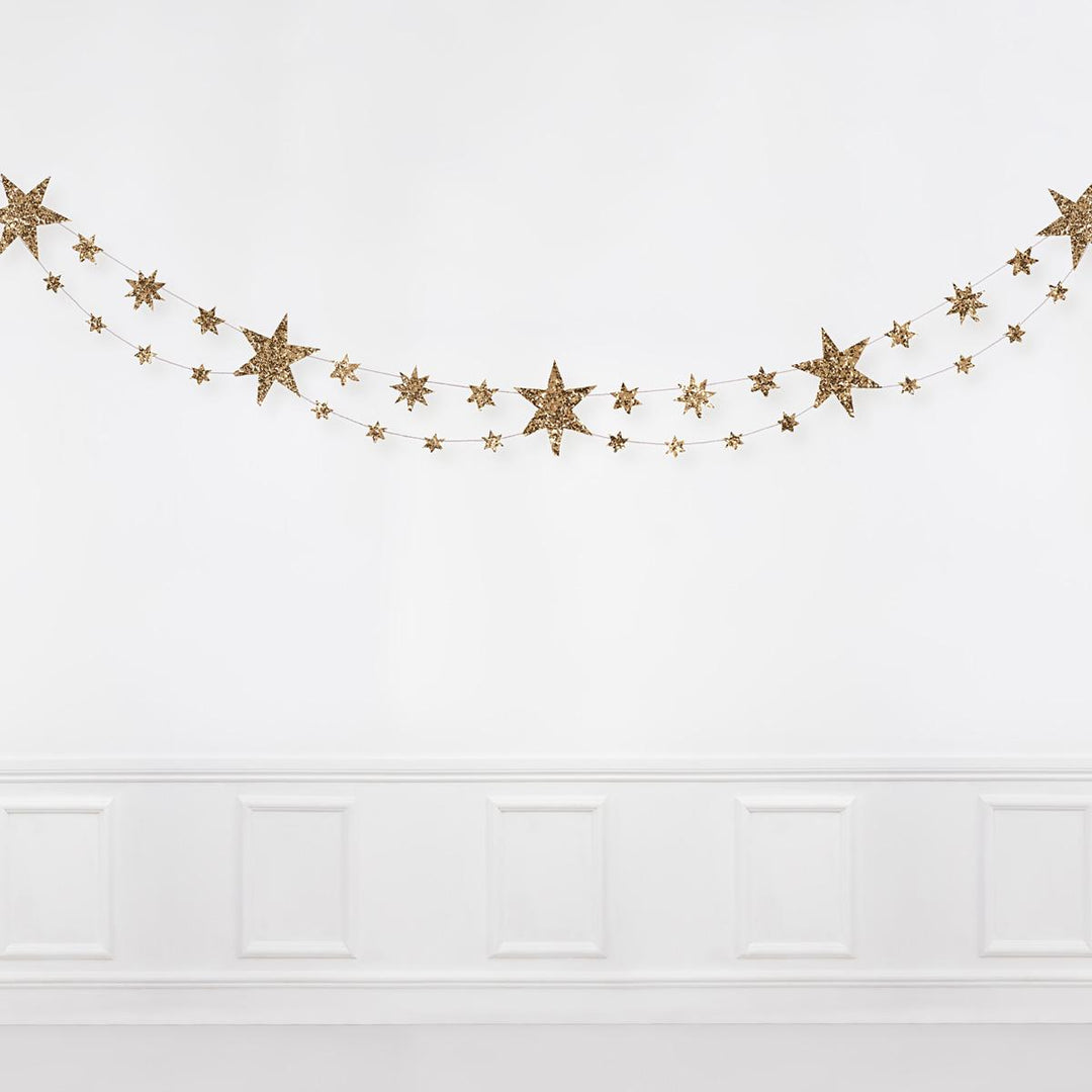 Glitter Gold Stars Party Garland - Meri Meri Gold Star Garland Bunting Glitter Gold Stars Party Garland