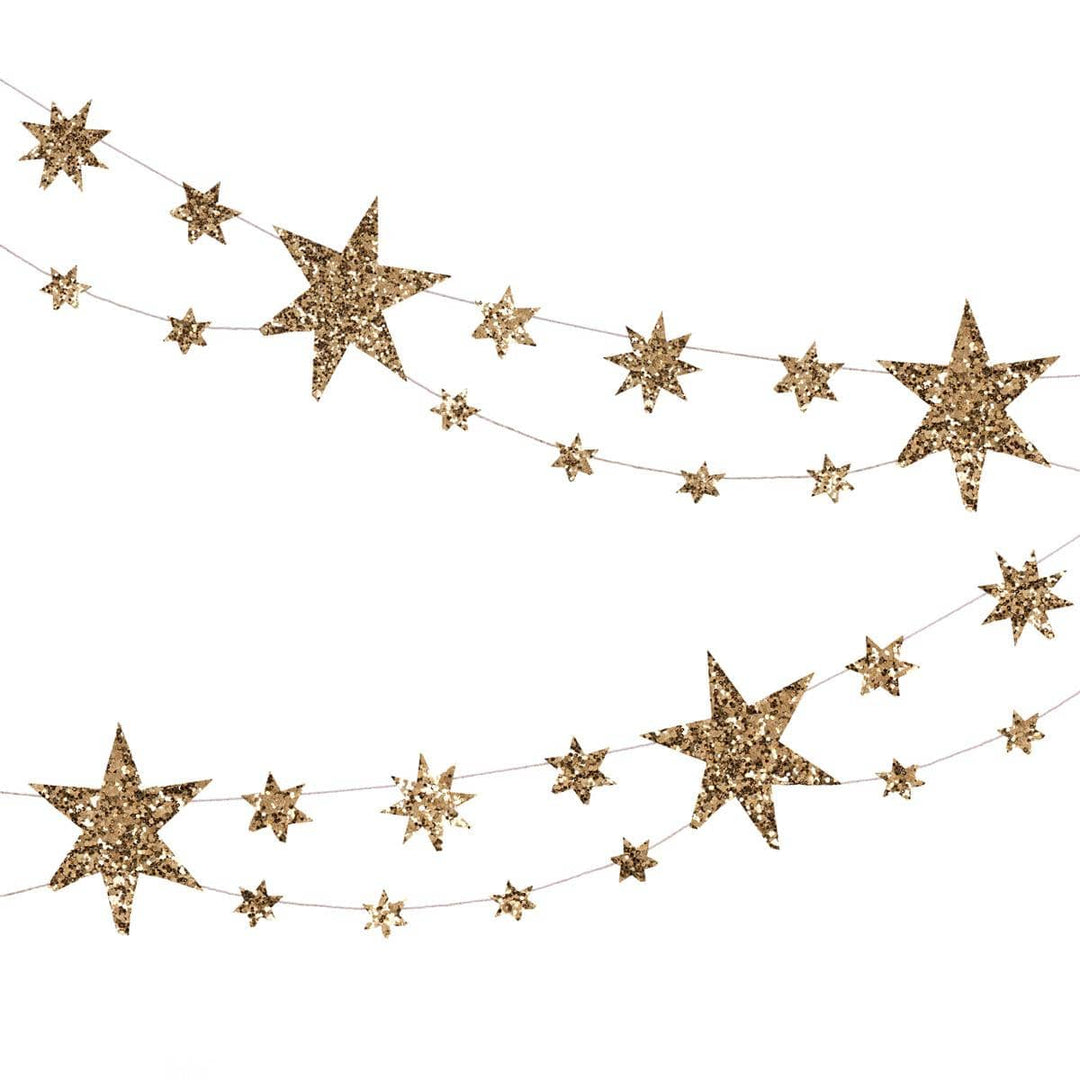 Glitter Gold Stars Party Garland - Meri Meri Gold Star Garland Bunting Glitter Gold Stars Party Garland