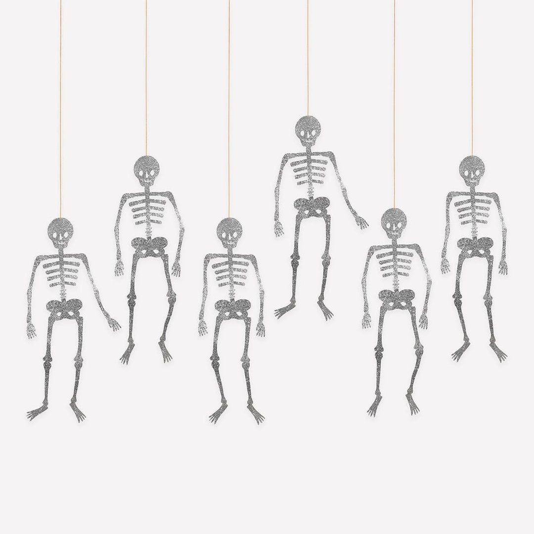Glitter Jointed Skeleton Decorations x 6 | Meri Meri | Little Big Party Party Decorations Glitter Jointed Skeleton Decorations x 6