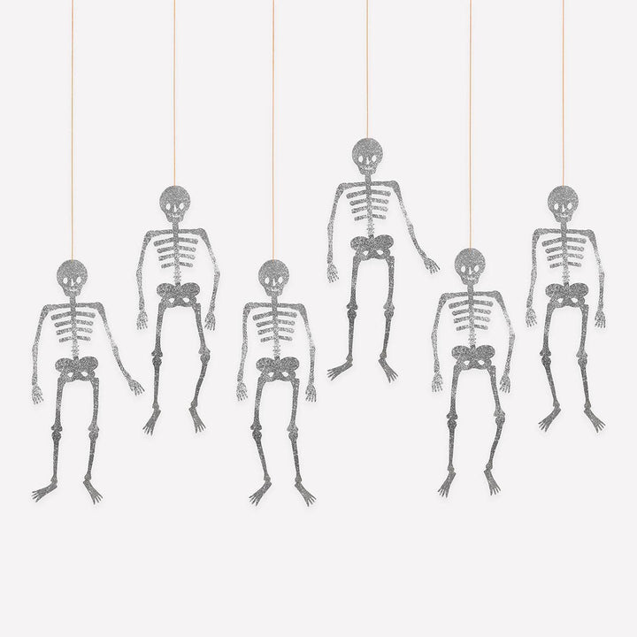 Glitter Jointed Skeleton Decorations x 6 | Meri Meri | Little Big Party Party Decorations Glitter Jointed Skeleton Decorations x 6