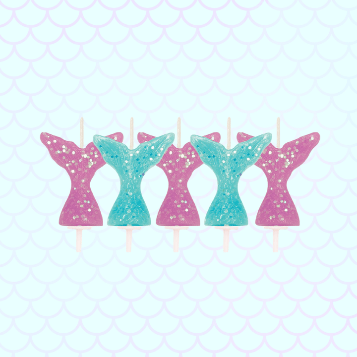 Glitter Mermaid Tail Cake Candles - Pack of 5