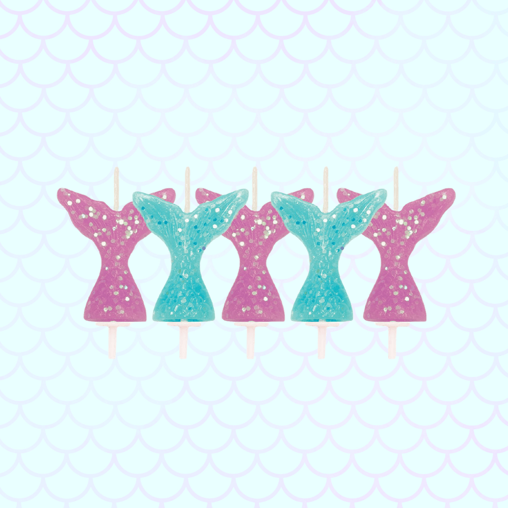 Glitter Mermaid Tail Cake Candles - Pack of 5