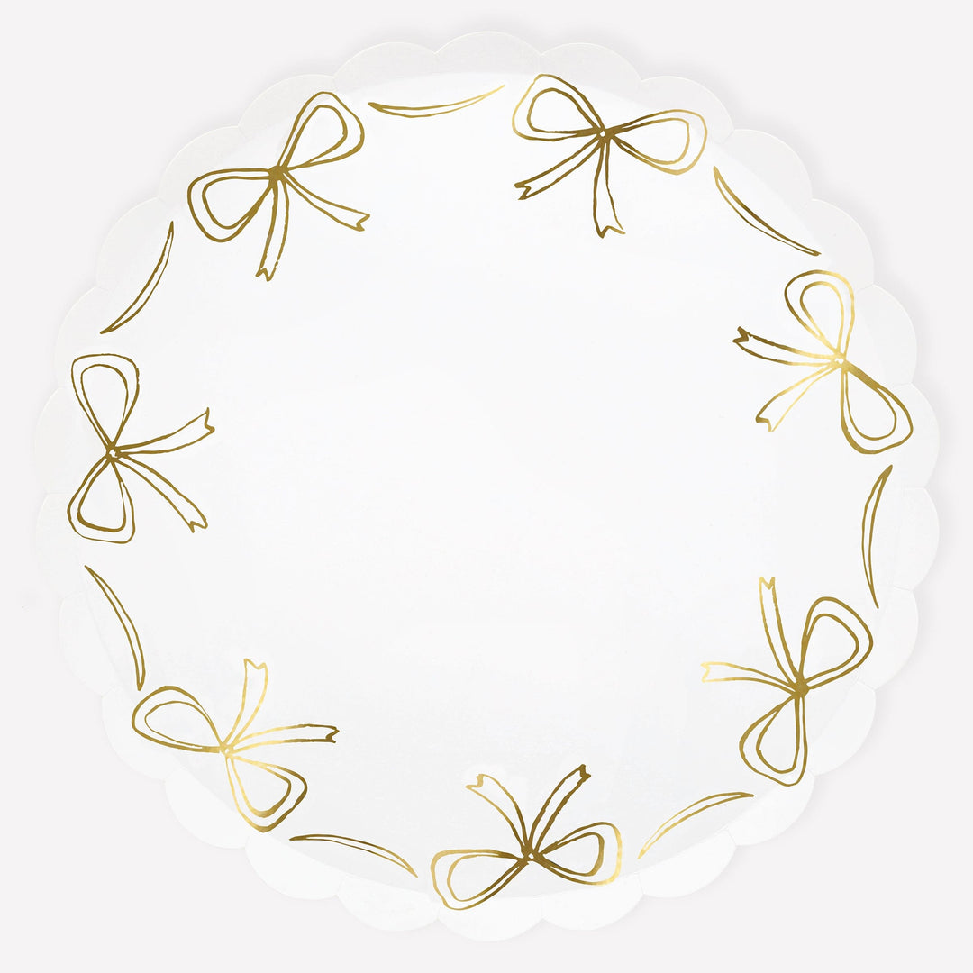 Gold Bow Large Party Plates x 8 | Meri Meri Christmas Bows party plates Gold Bow Large Party Plates x 8