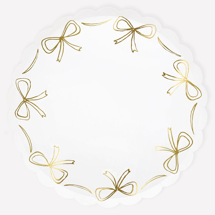 Gold Bow Large Party Plates x 8 | Meri Meri Christmas Bows party plates Gold Bow Large Party Plates x 8