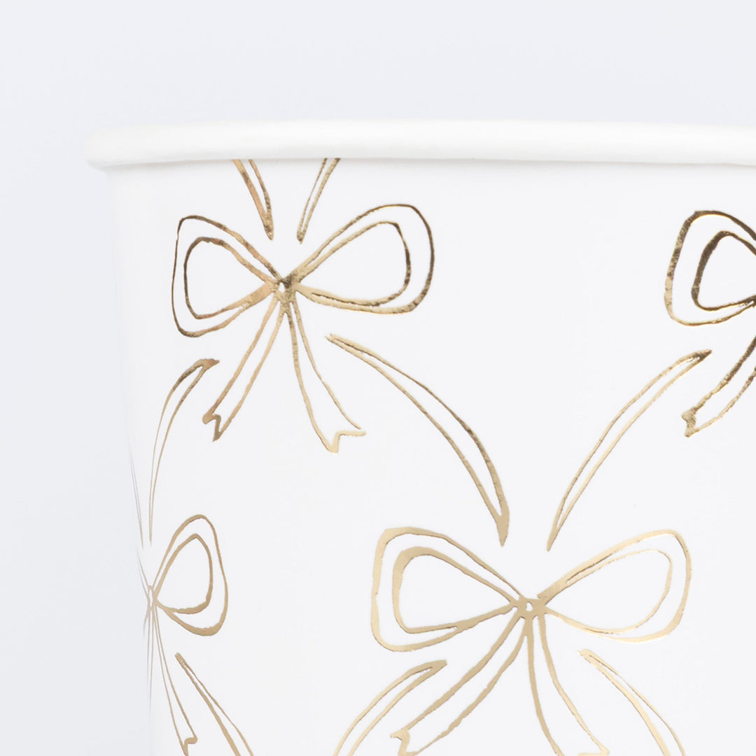 Gold Bow Party Cups x 8 | Meri Meri Christmas Bows party cups Gold Bow Party Cups x 8