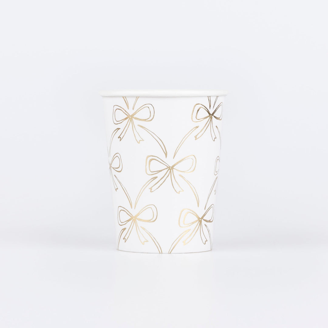 Gold Bow Party Cups x 8 | Meri Meri Christmas Bows party cups Gold Bow Party Cups x 8