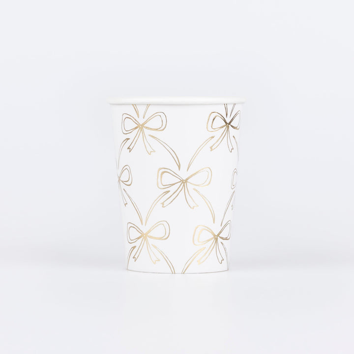 Gold Bow Party Cups x 8 | Meri Meri Christmas Bows party cups Gold Bow Party Cups x 8