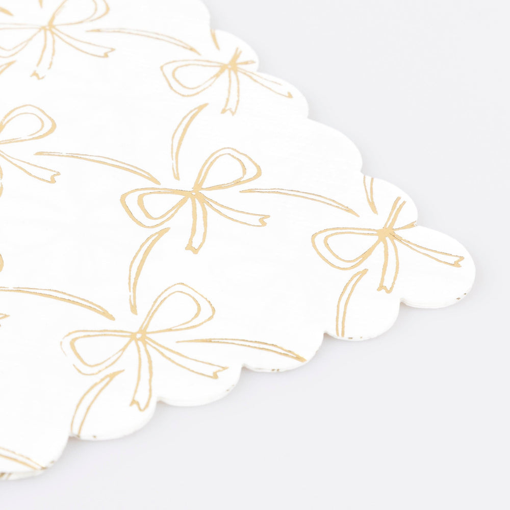 Gold Bow Small Party Napkins x 16 | Meri Meri Christmas Bows party napkins Gold Bow Small Party Napkins x 16