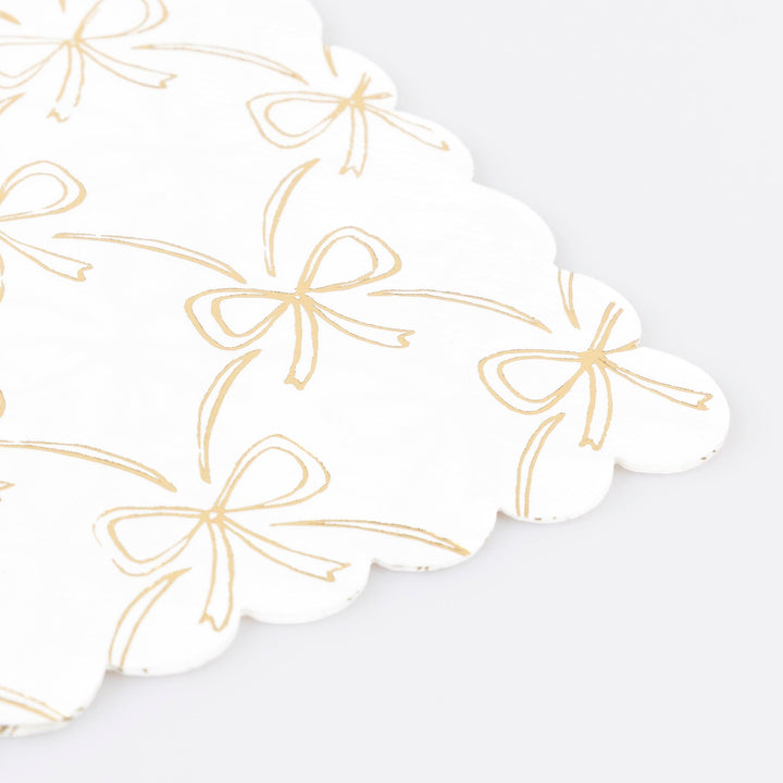 Gold Bow Small Party Napkins x 16 | Meri Meri Christmas Bows party napkins Gold Bow Small Party Napkins x 16