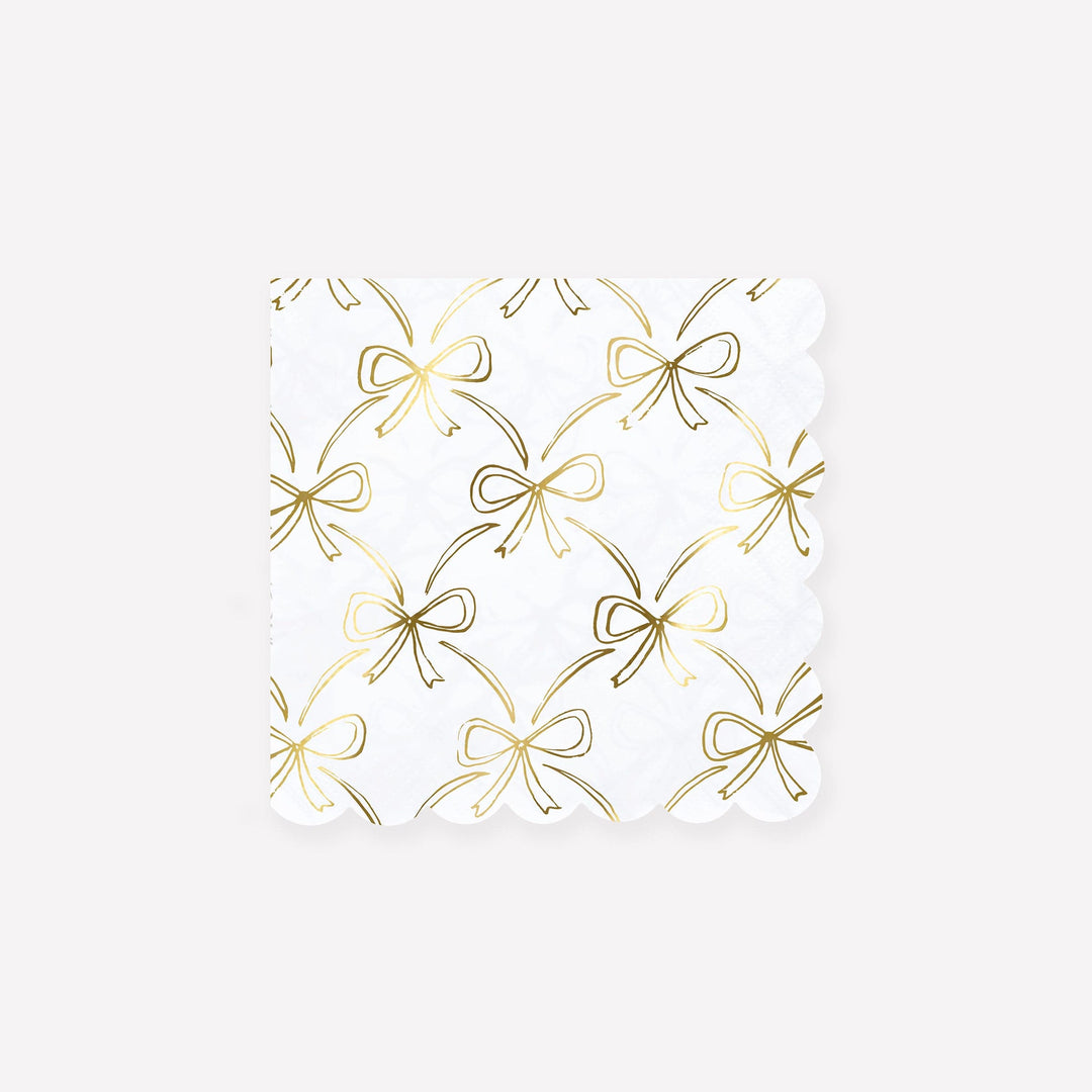 Gold Bow Small Party Napkins x 16 | Meri Meri Christmas Bows party napkins Gold Bow Small Party Napkins x 16