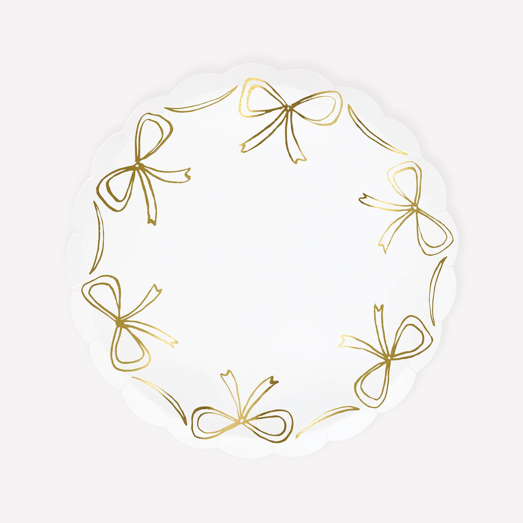 Gold Bow Small Party Plates x 8 | Meri Meri Christmas Bows party plates Gold Bow Small Party Plates x 8