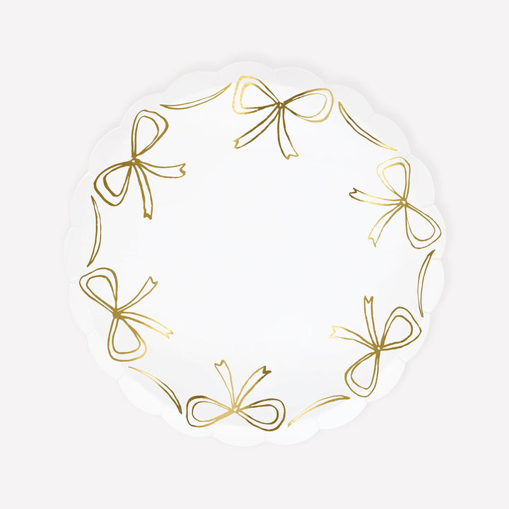 Gold Bow Small Party Plates x 8 | Meri Meri Christmas Bows party plates Gold Bow Small Party Plates x 8