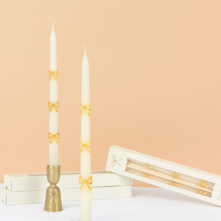 Gold Bow Taper Christmas Candles x 2 | Meri Meri Christmas Candles Candle Gold Bow Taper Christmas Candles x 2