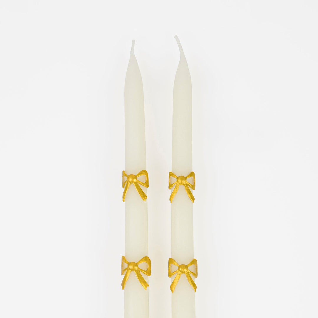 Gold Bow Taper Christmas Candles x 2 | Meri Meri Christmas Candles Candle Gold Bow Taper Christmas Candles x 2